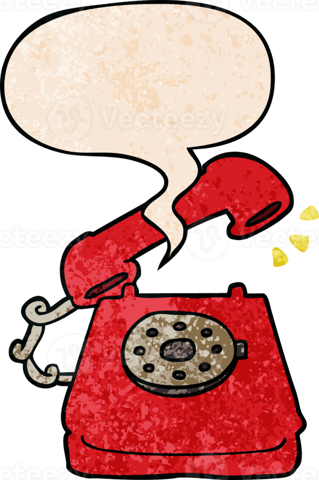 cartoon ringing telephone and speech bubble in retro texture style png