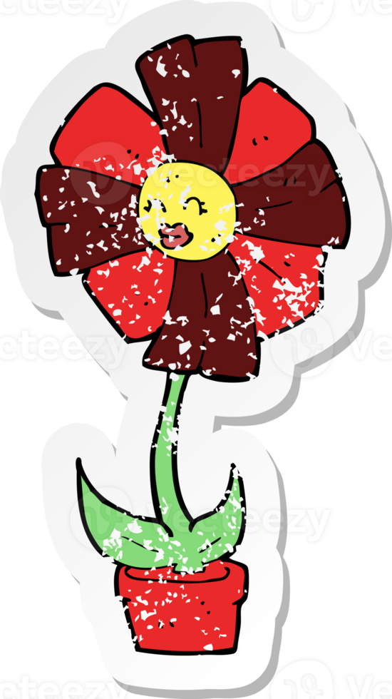 retro distressed sticker of a cartoon flower png