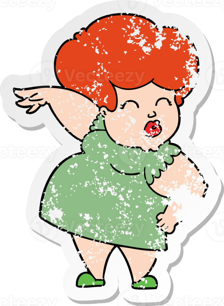 distressed sticker of a cartoon woman making hand gesture png