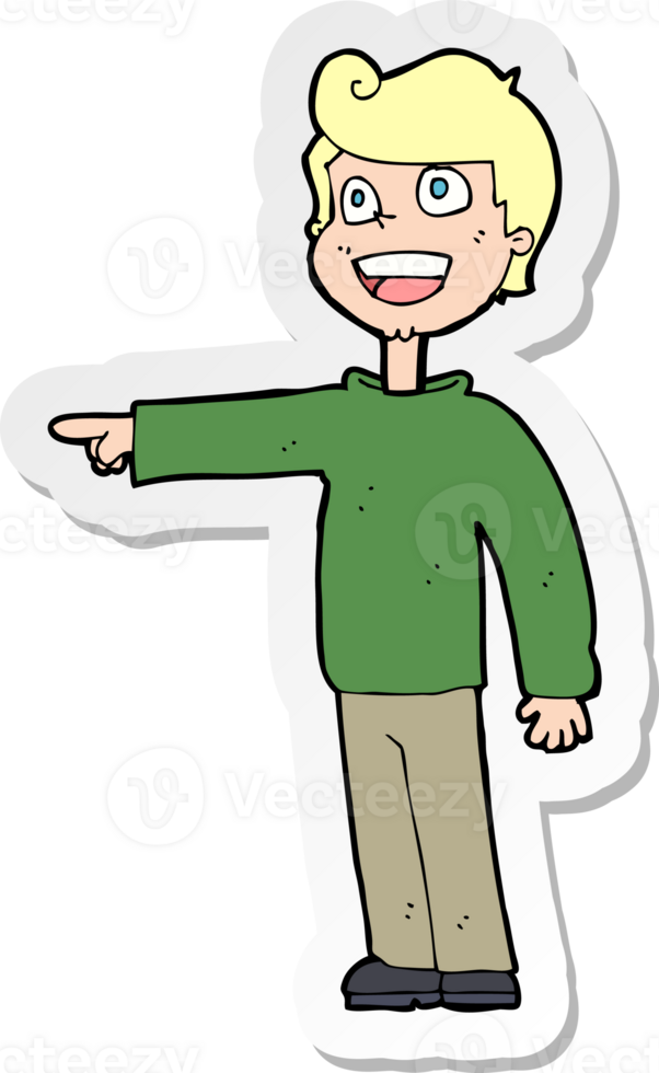 sticker of a cartoon man pointing and laughing png