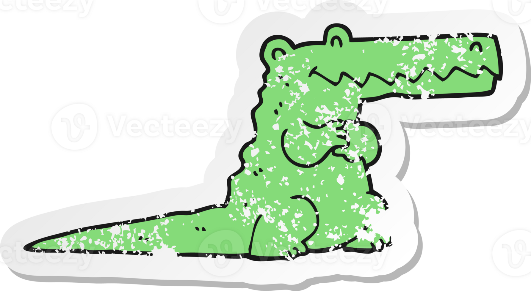 distressed sticker of a cartoon crocodile png