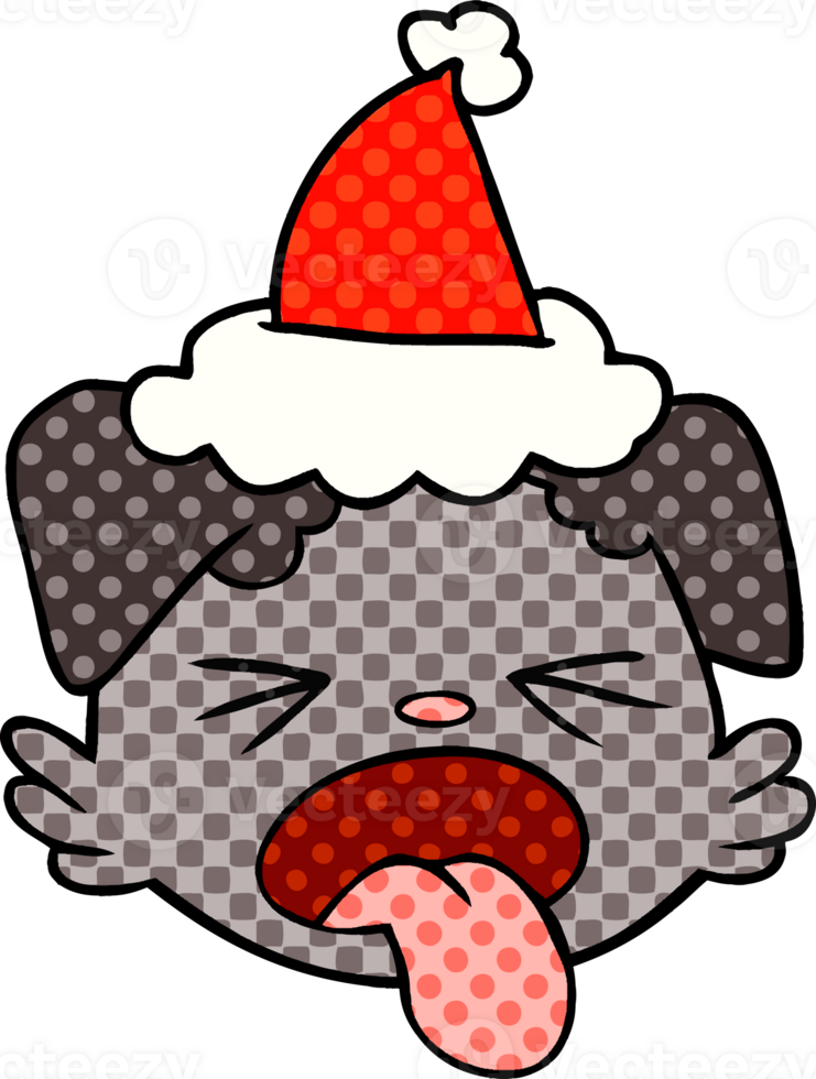 comic book style illustration of a dog face wearing santa hat png