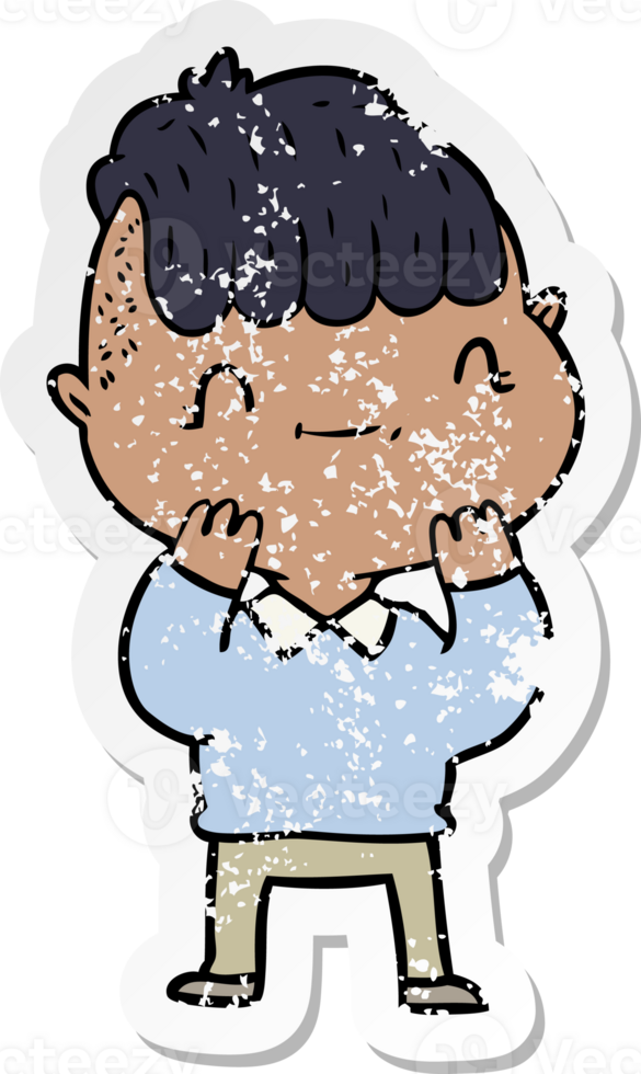 distressed sticker of a cartoon friendly boy png