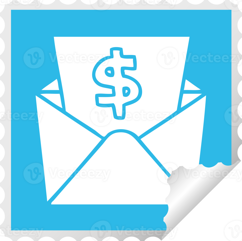 quirky square peeling sticker cartoon dollar in envelope png