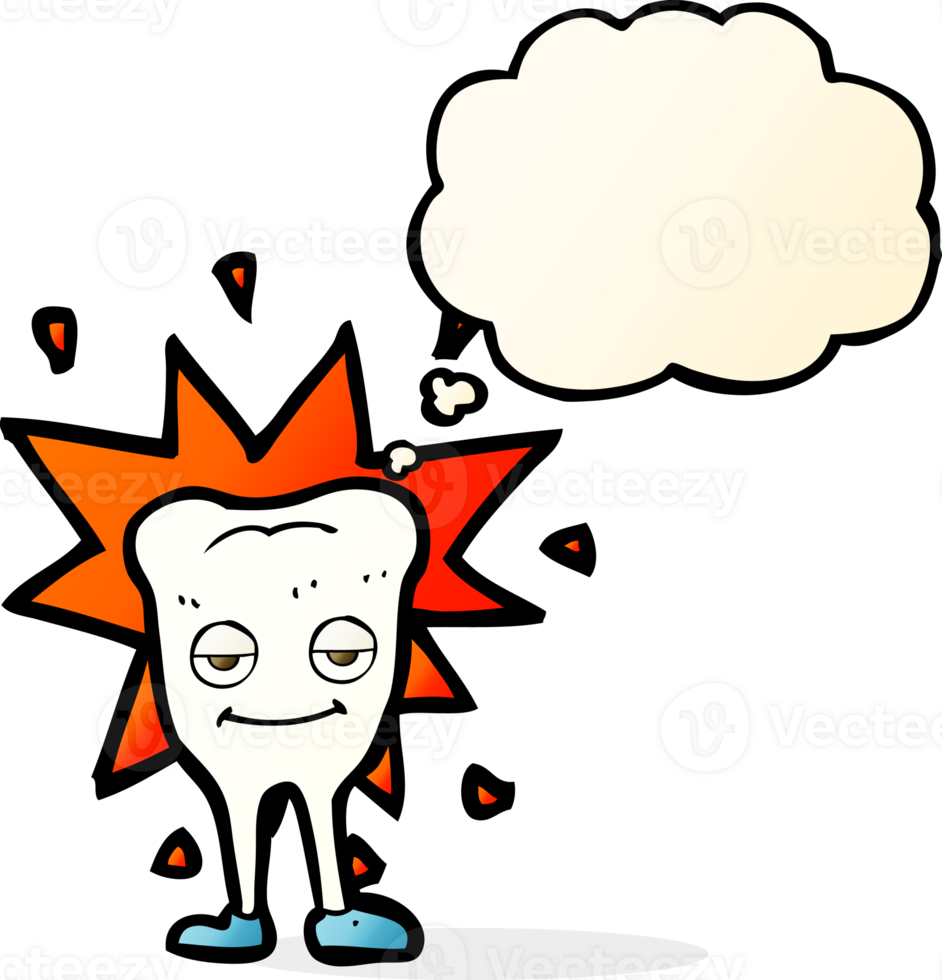 cartoon happy tooth with thought bubble png