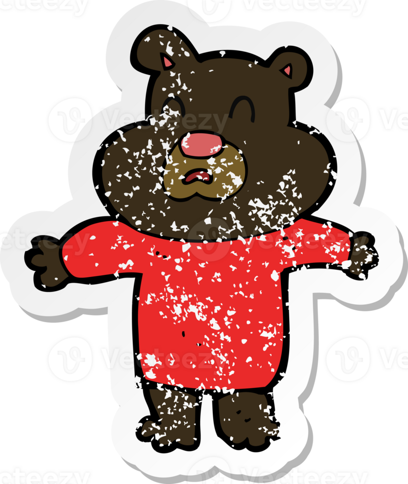 retro distressed sticker of a cartoon unhappy black bear png