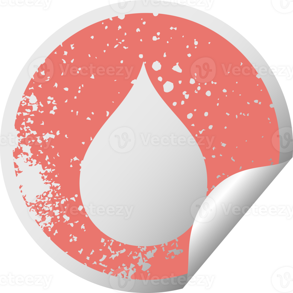 quirky distressed circular peeling sticker symbol rain drop png
