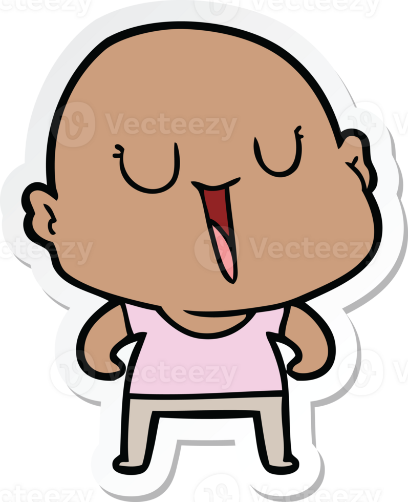 sticker of a happy cartoon bald man png