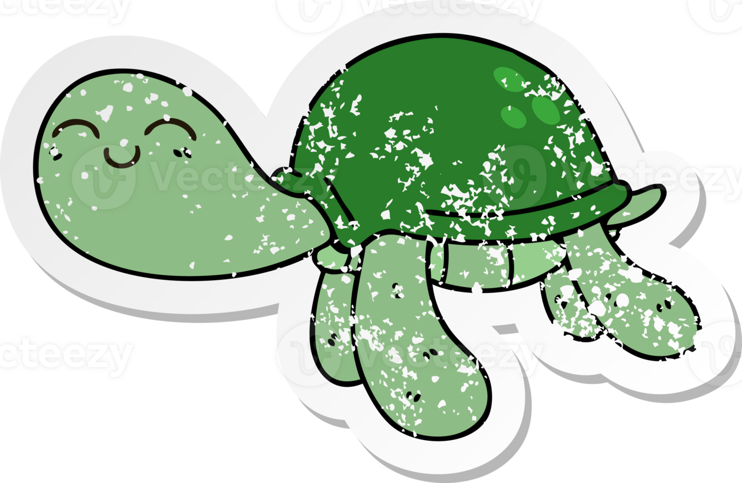 distressed sticker of a quirky hand drawn cartoon turtle png