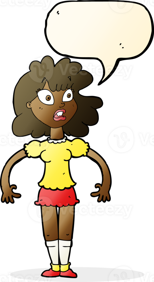 cartoon pretty girl with shocked expression with speech bubble png