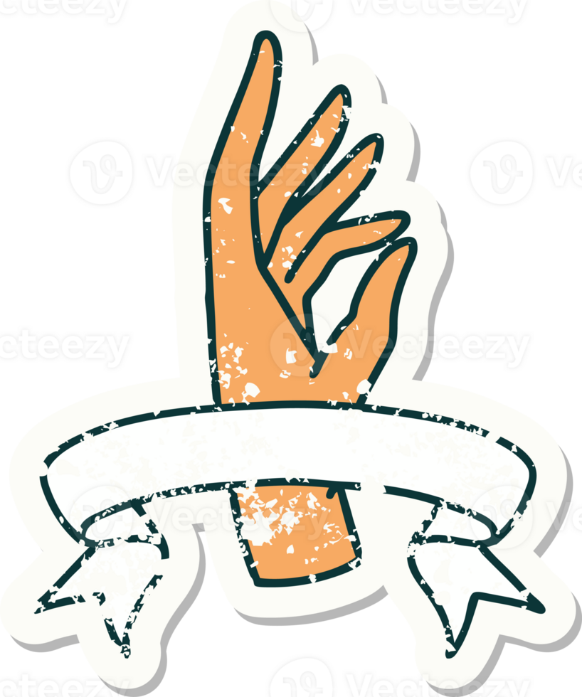 grunge sticker with banner of a hand png