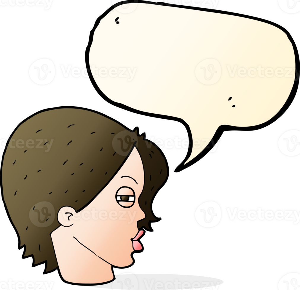 cartoon female face with narrowed eyes with speech bubble png