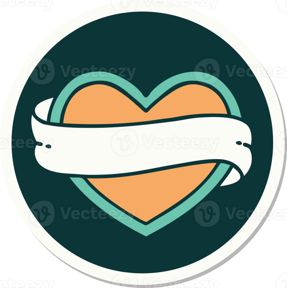 tattoo style sticker of a heart and banner png
