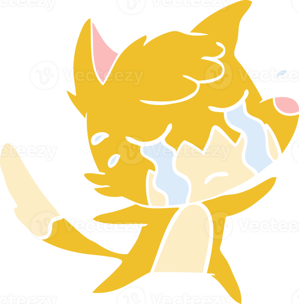 crying fox flat color style cartoon png