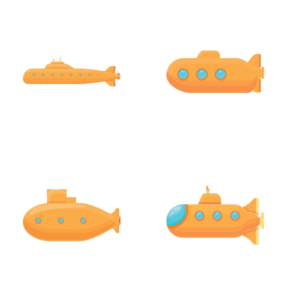 dibujos animados submarino íconos conjunto dibujos animados vector. amarillo infantil submarino vector