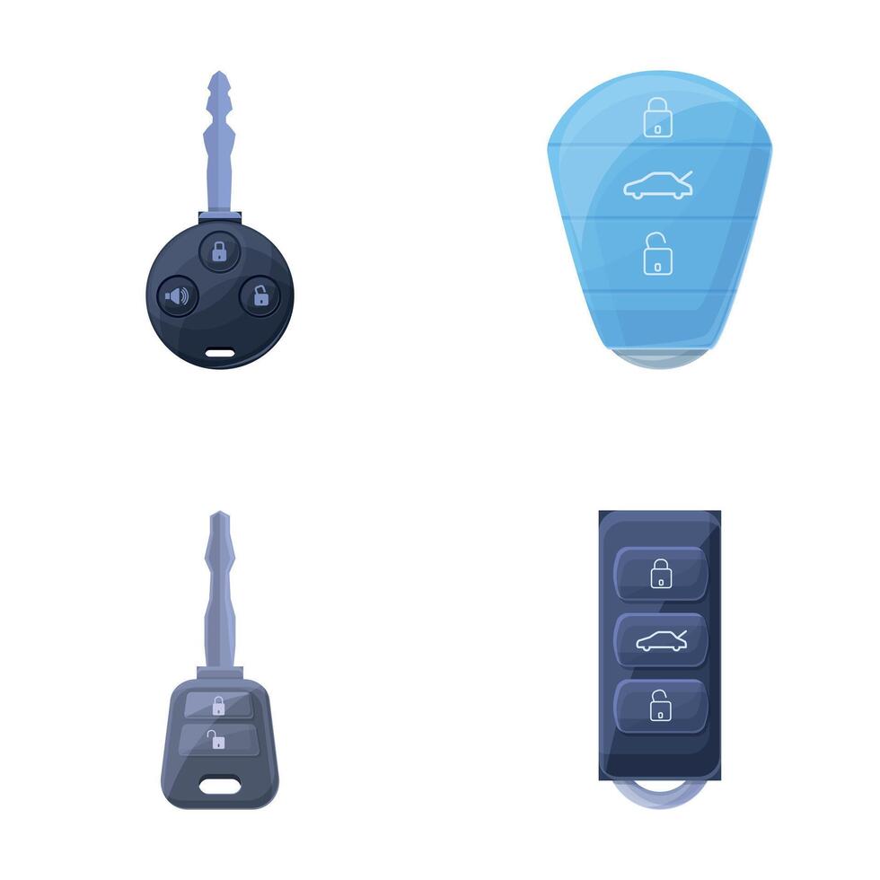 Wireless key icons set cartoon vector. Keyless vehicle entry device vector