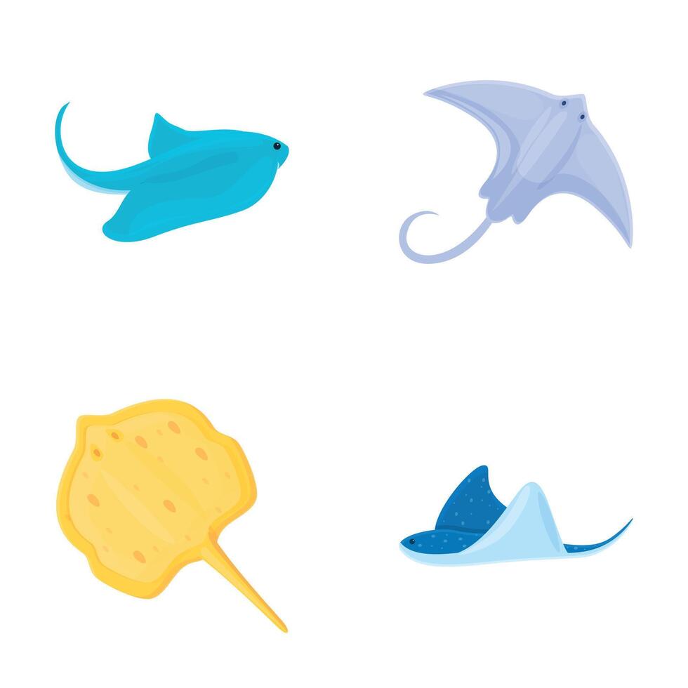 Stingray icons set cartoon vector. Cartoon tropical marine stingray fish vector