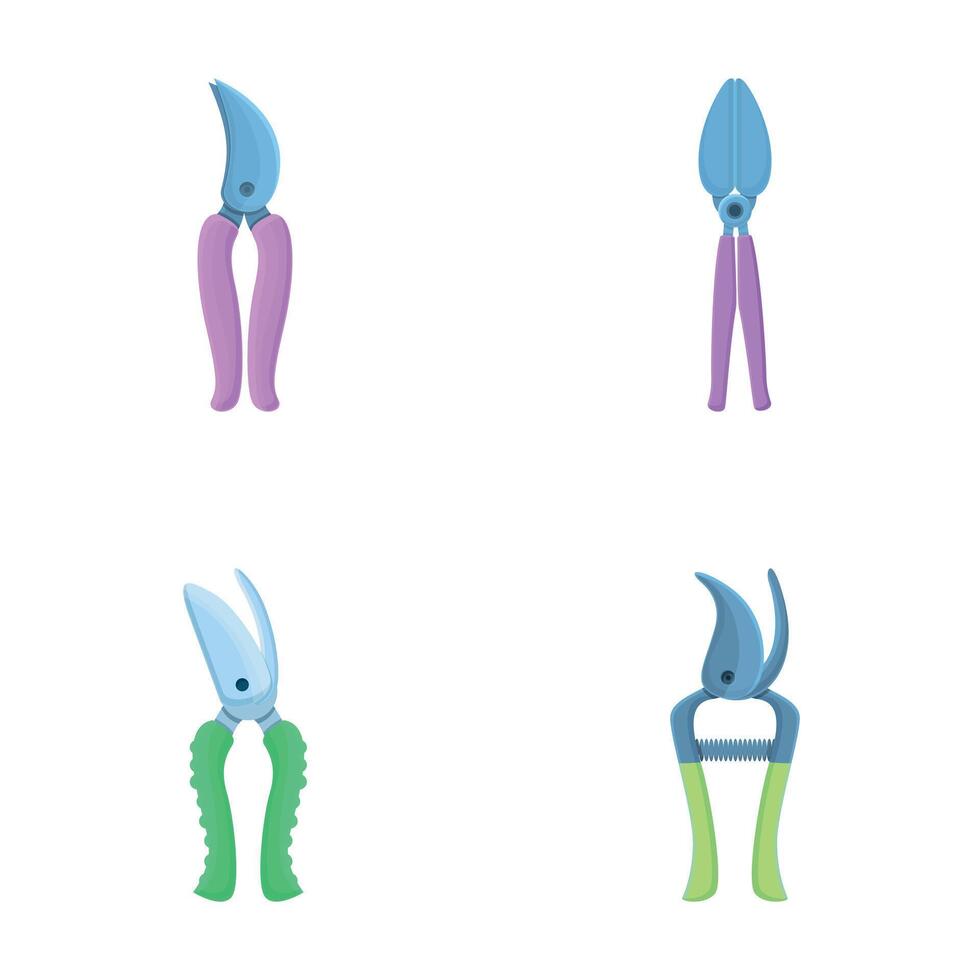 Pruning scissors icons set cartoon vector. Various garden secateurs vector