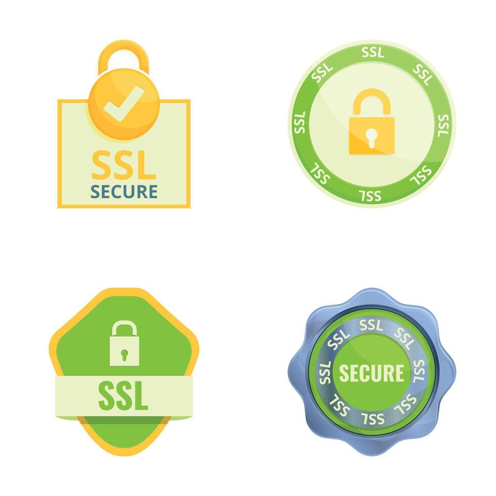 Ssl certificate icons set cartoon vector. Secure sockets layer certificate vector