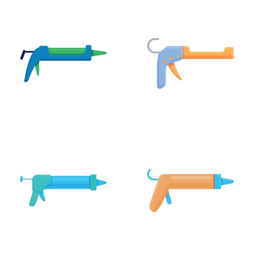 Silicone gun icons set cartoon vector. Metal silicone caulk gun vector