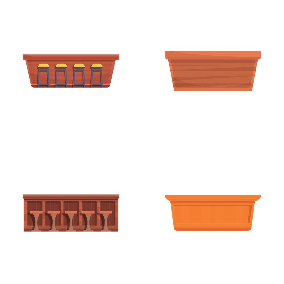 Bar counter icons set cartoon vector. Different bar counter and high chair vector