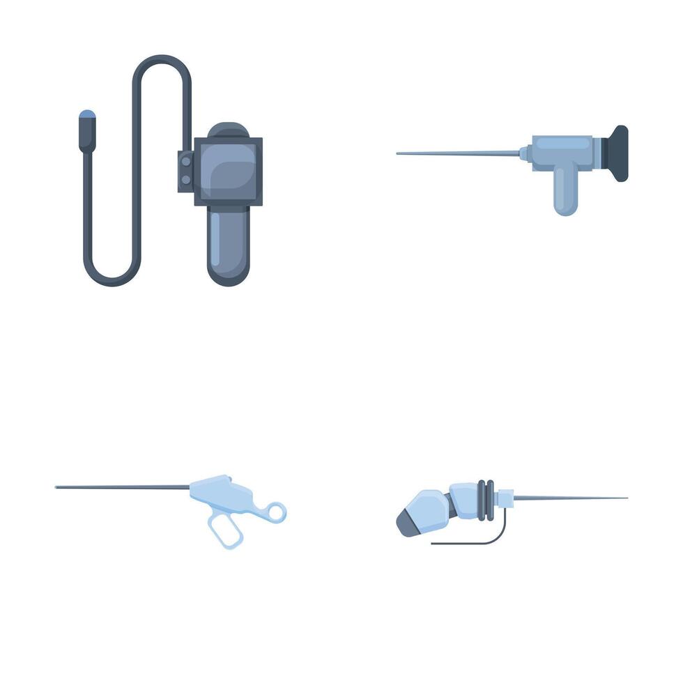 Medical endoscope icons set cartoon vector. Gastroscopy endoscope device vector