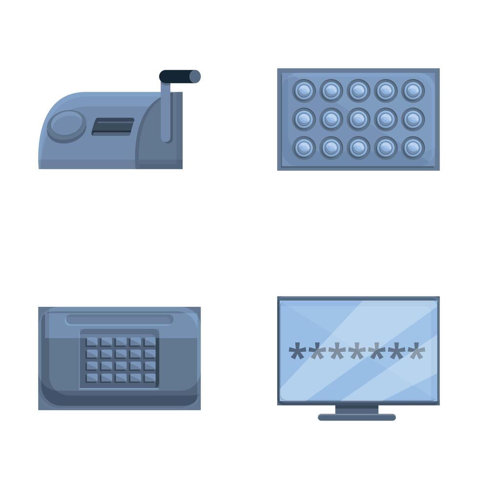 Cipher icons set cartoon vector. Various type of encryption vector