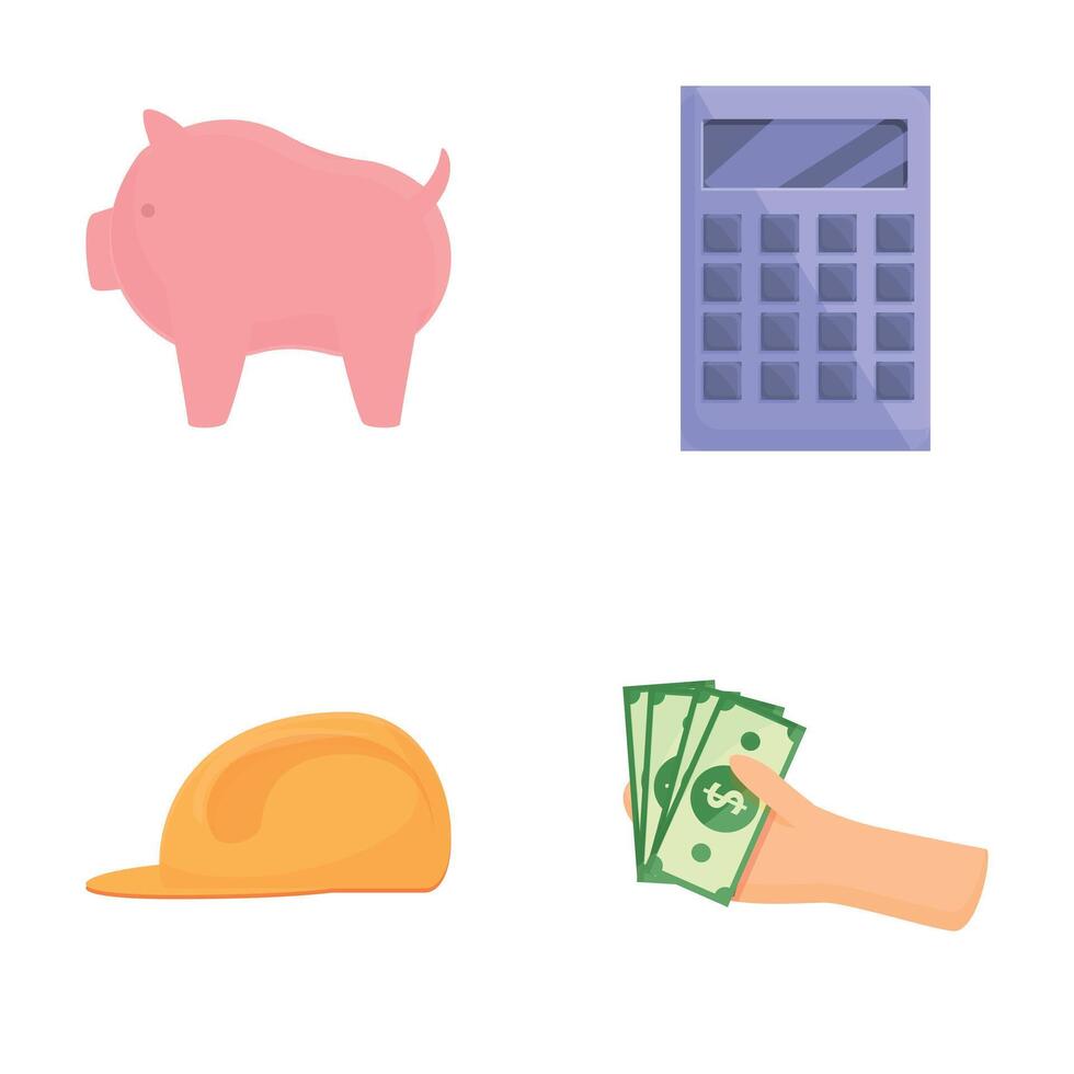 Insurance icons set cartoon vector. Money in hand piggy bank and calculator vector