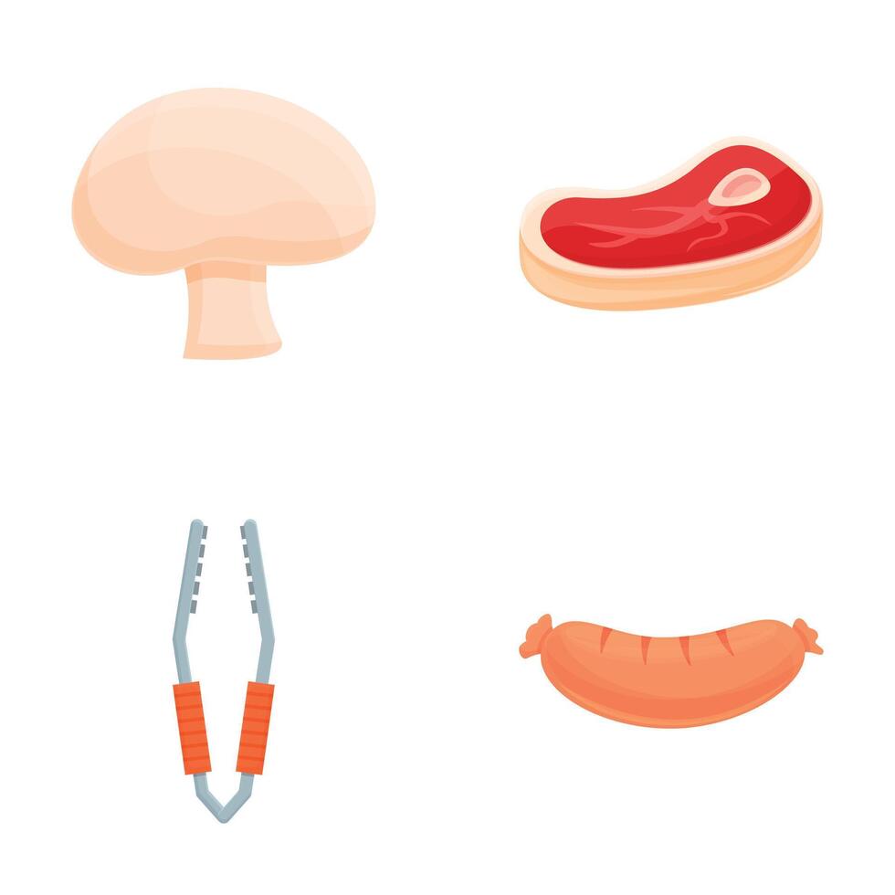 Barbeque product icons set cartoon vector. Barbecue tool and grilled food vector