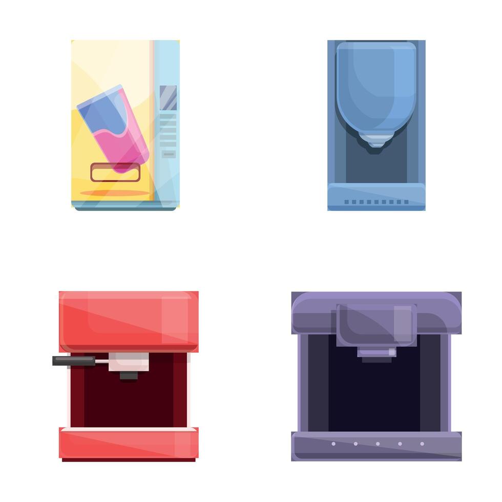 Coffee machine icons set cartoon vector. Various type of drink machine vector