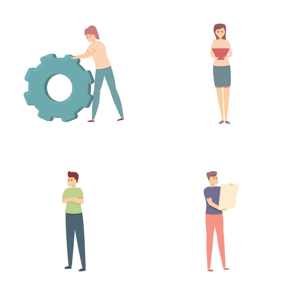 Realization icons set cartoon vector. People find fulfillment in various field vector