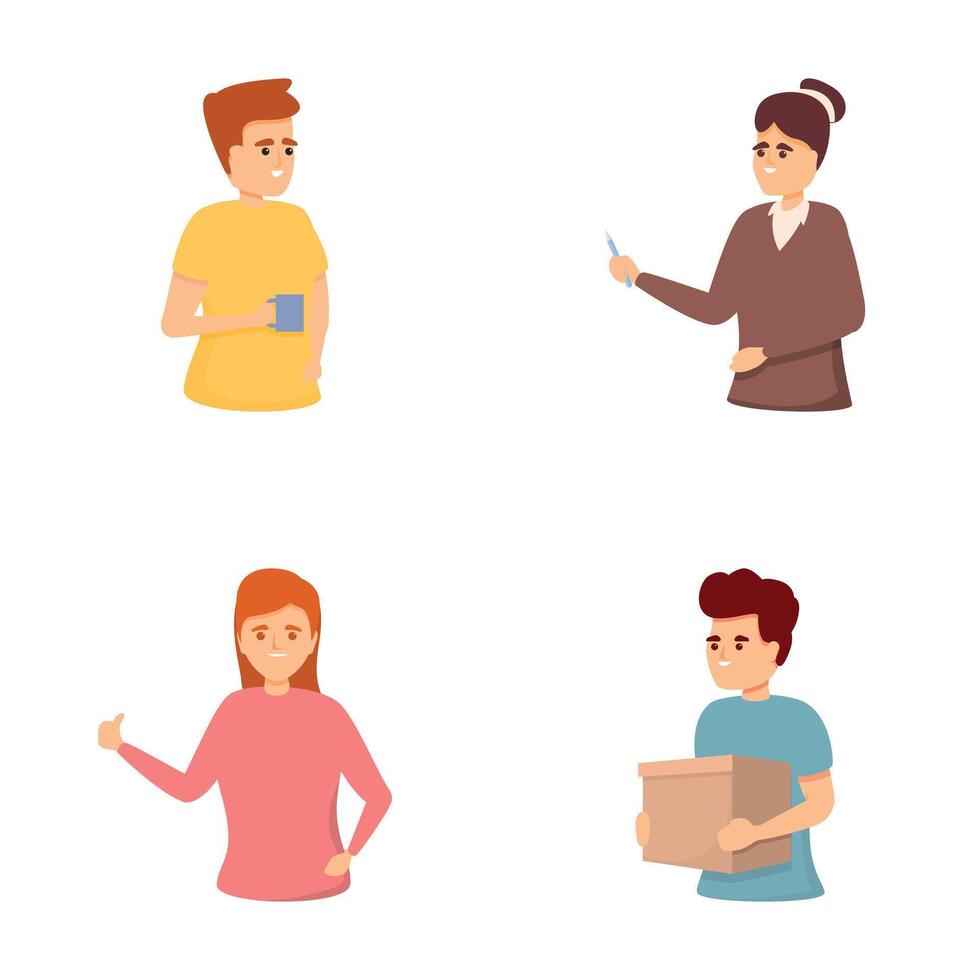Colleague icons set cartoon vector. Business people work collaboration together vector