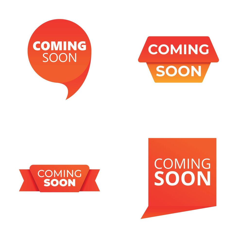 Coming soon icons set cartoon vector. Promotional banner, sticker and label vector