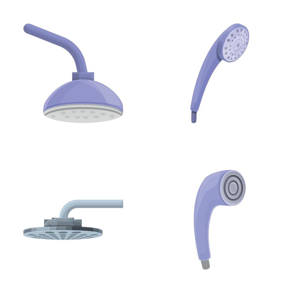 metal ducha íconos conjunto dibujos animados vector. varios cromo bañera y ducha cabeza vector