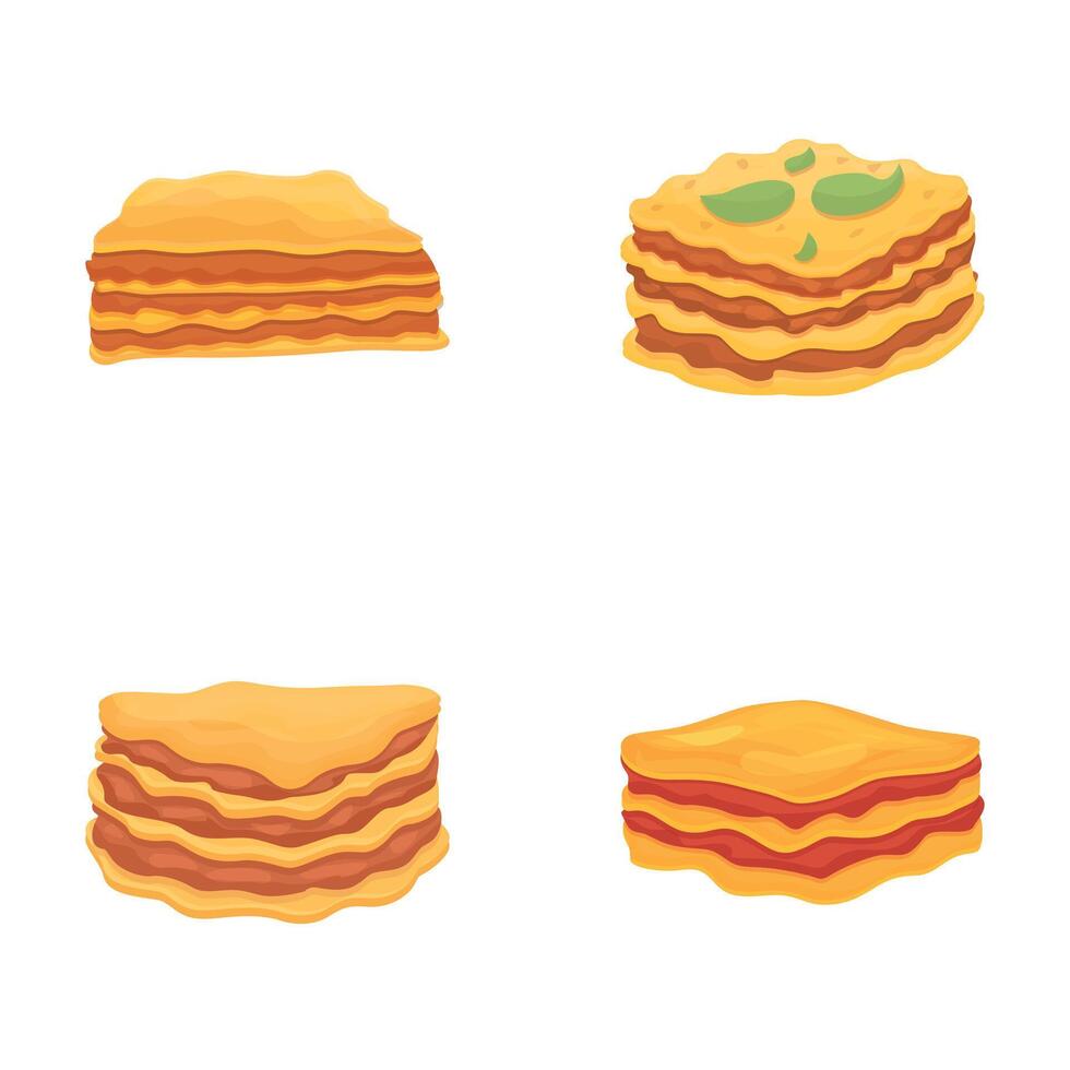 Italian lasagna icons set cartoon vector. Tasty meat dish vector