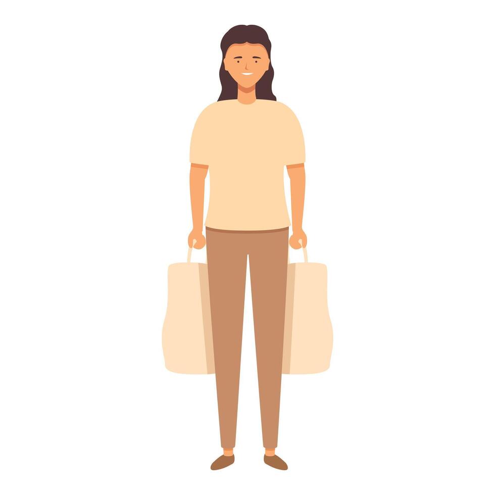 Daily shopping bags icon cartoon vector. Happy smiling female vector