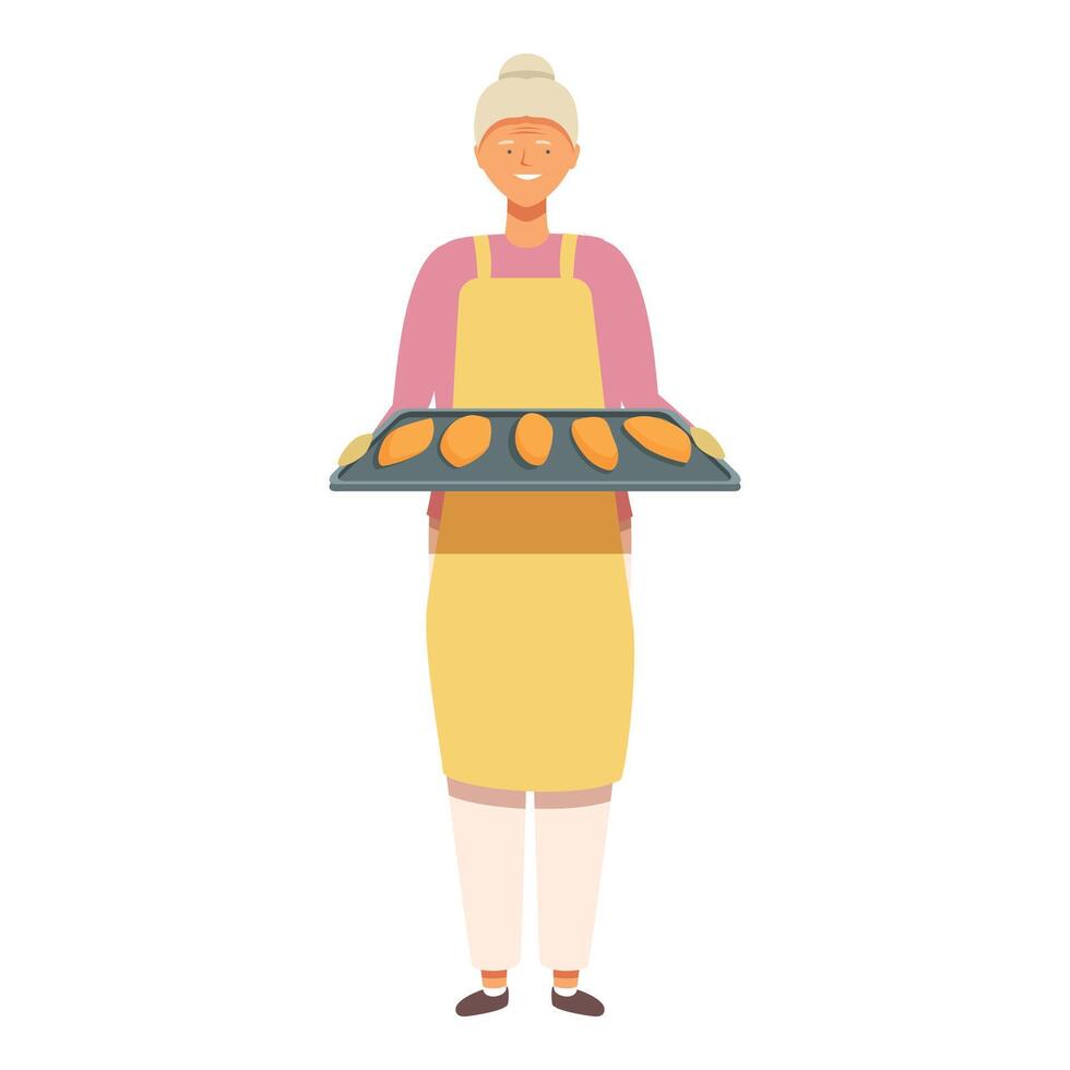 Granny happy cooking bakery icon cartoon vector. Home happy age vector