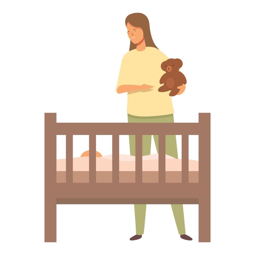 Mom night babysitting icon cartoon vector. Care infant parent vector