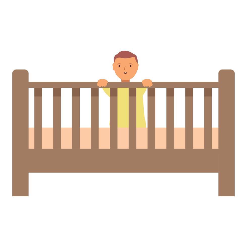 contento niño en cuna icono dibujos animados vector. Servicio dormir niñera vector