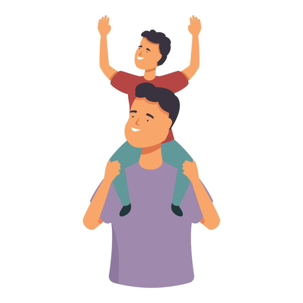 Play father day icon cartoon vector. Children on shoulders vector