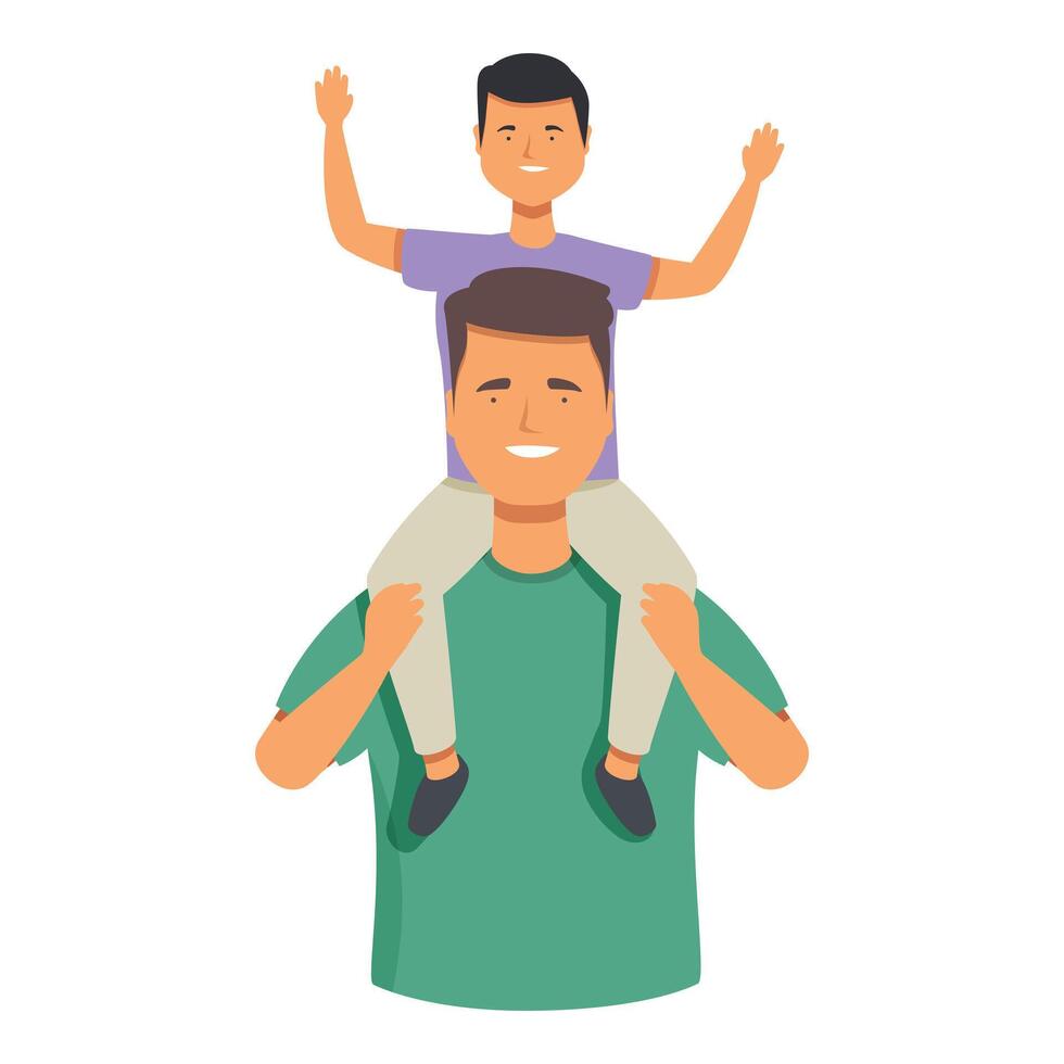 Home funny play icon cartoon vector. Kid on father shoulders vector