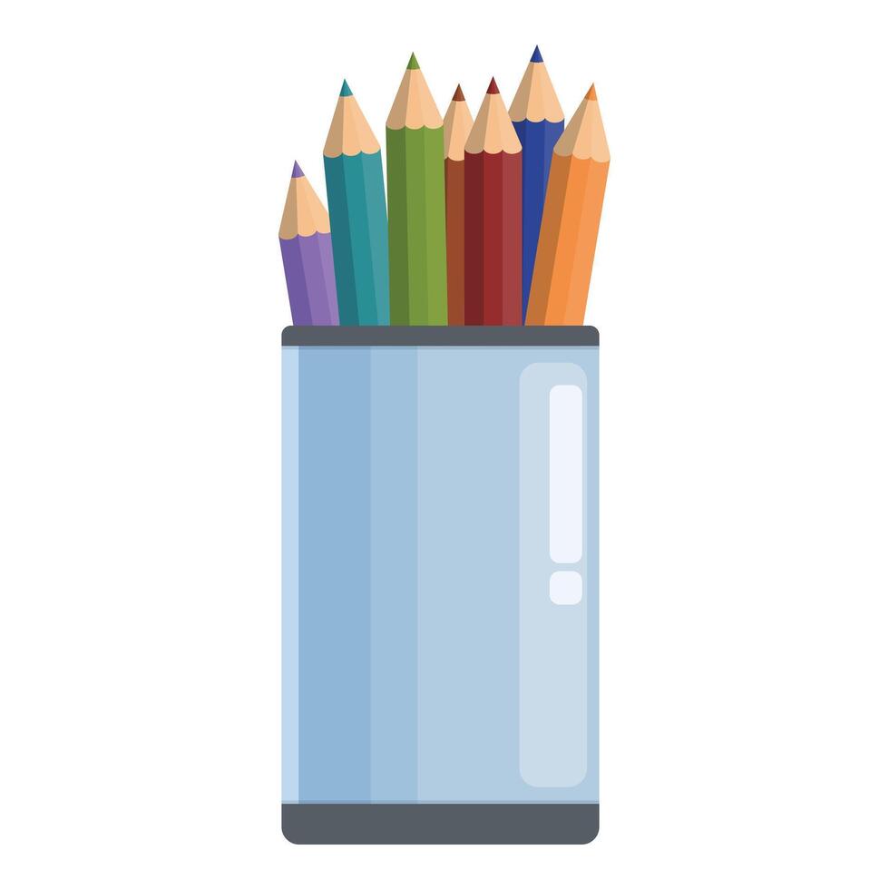 Glass of pencils icon cartoon vector. Colorful draw desk vector