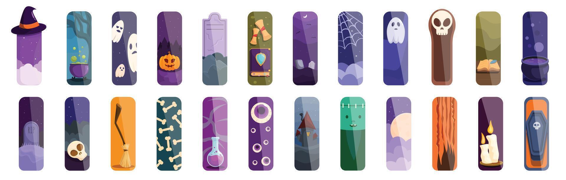 Halloween bookmark icons set cartoon vector. Broom design vector
