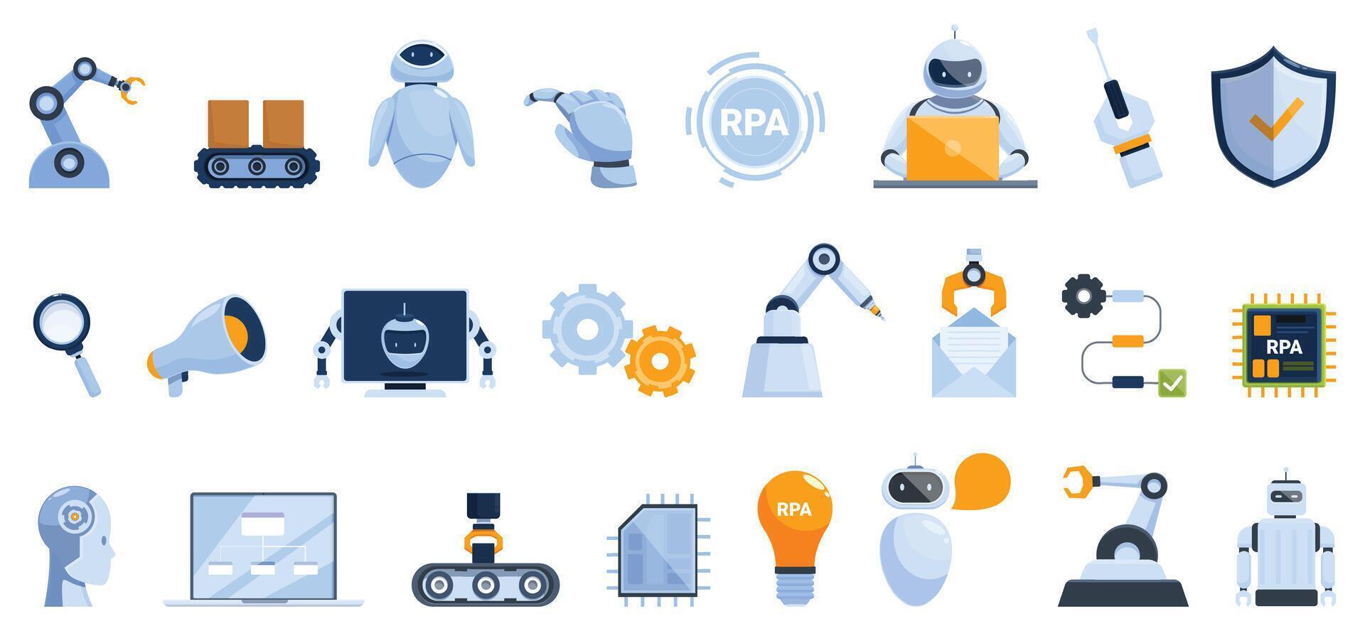 RPA icons set cartoon vector. Automation process vector