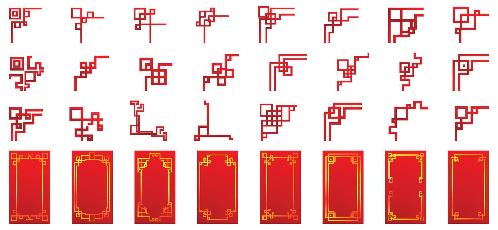 Chinese corner icons set cartoon vector. Asian divider vector