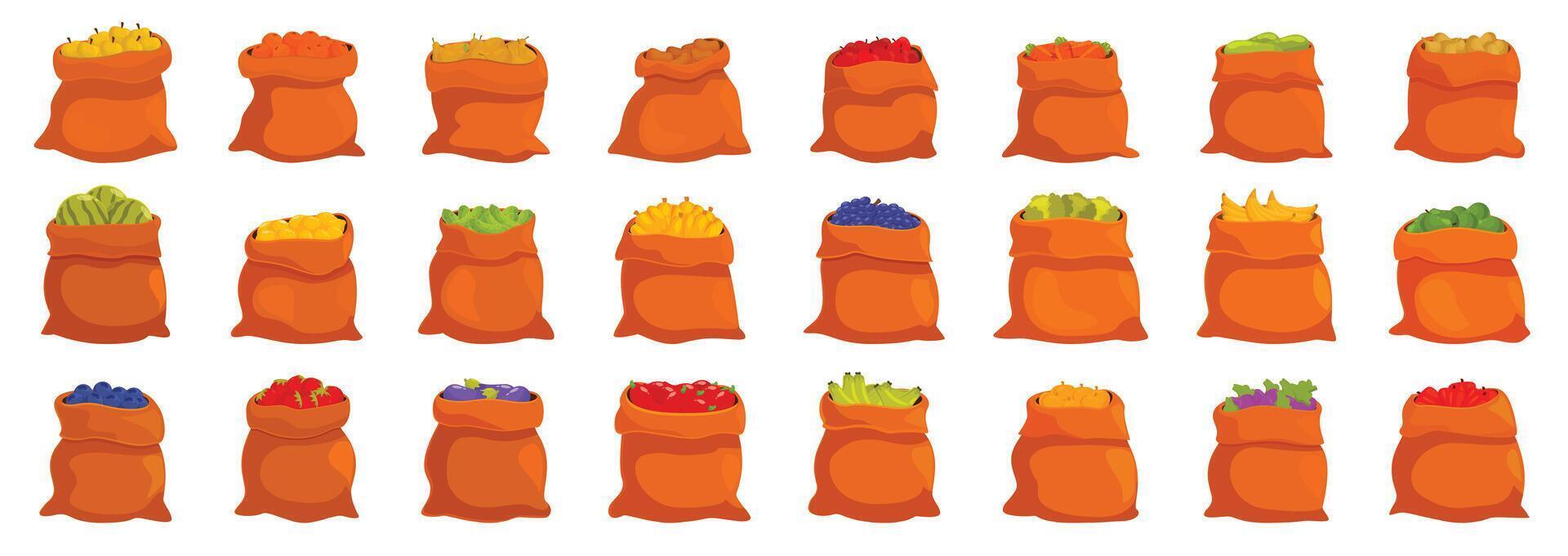 Sack fruit icons set cartoon vector. Fresh nature harvest vector