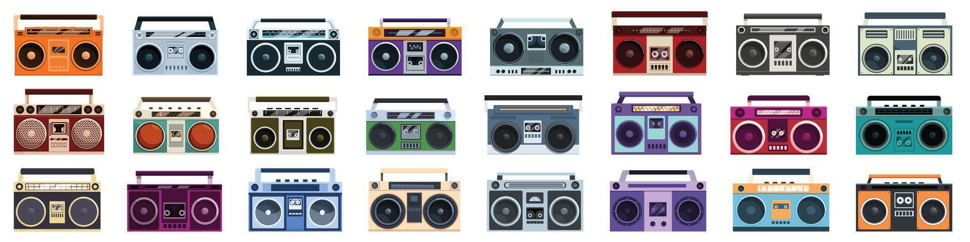 Boombox icons set cartoon vector. Music player cassette vector