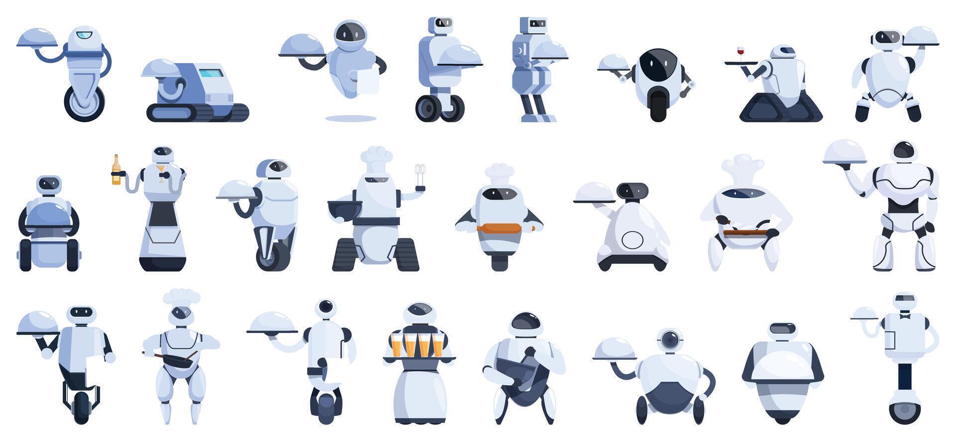 Robot restaurant icons set cartoon vector. Food industry vector