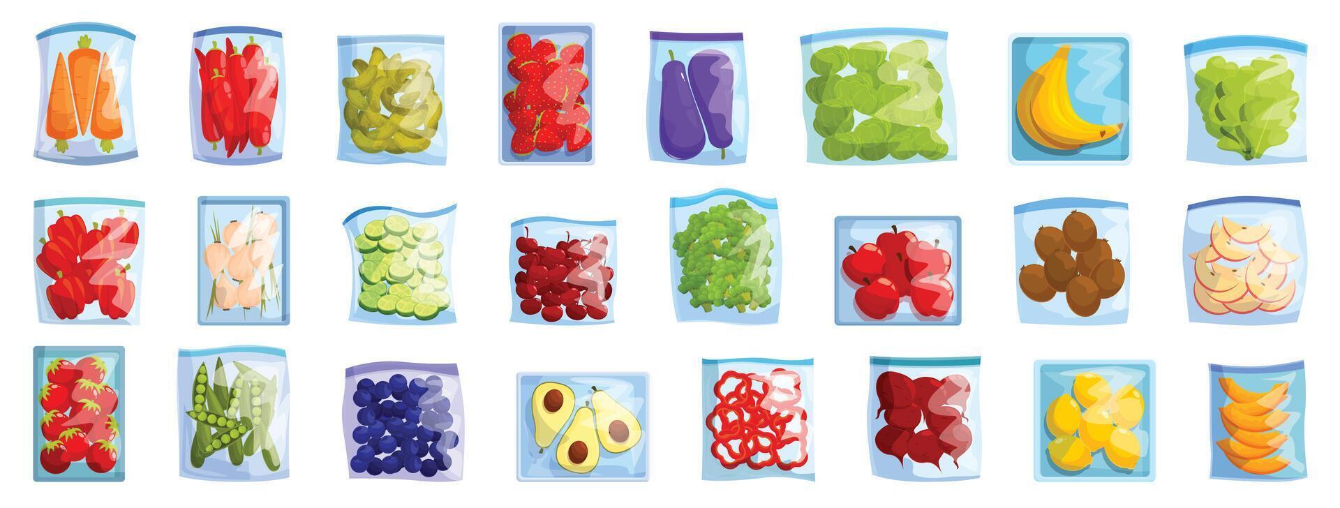 Frozen vegetables icons set cartoon vector. Vitamin product vector