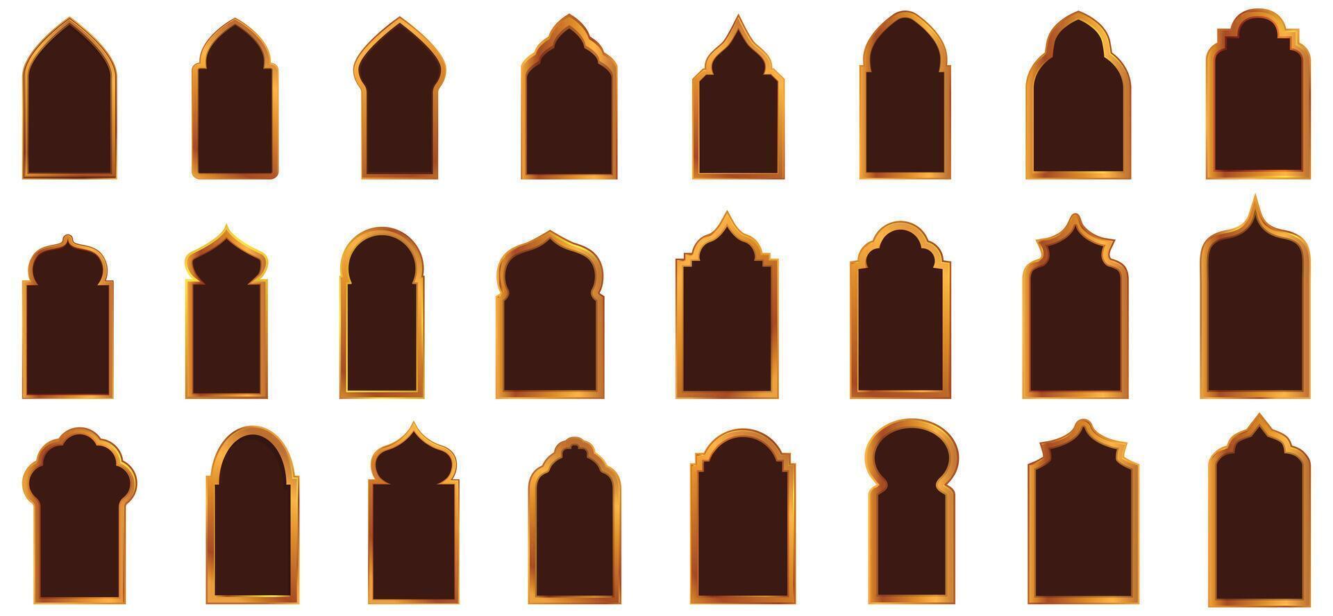 Shape islamic window icons set cartoon vector. Frame element vector